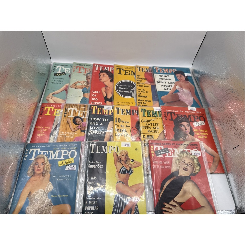15 - Vintage 1950s Magazine Lot Tempo TV Focus Show Exclusive News Pin-Up Bikini